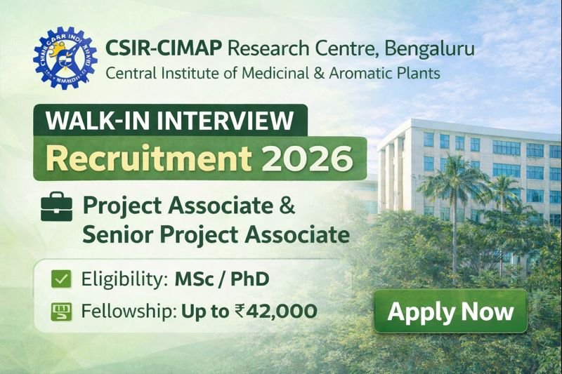 CSIR-CIMAP Bengaluru Research Centre Building Entrance with Recruitment 2026 Text Overlay