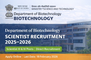 Apply online for Department of Biotechnology (DBT) Scientist C Recruitment 2025. Vacancies for Ph.D./M.D. candidates. Check exam pattern and eligibility here