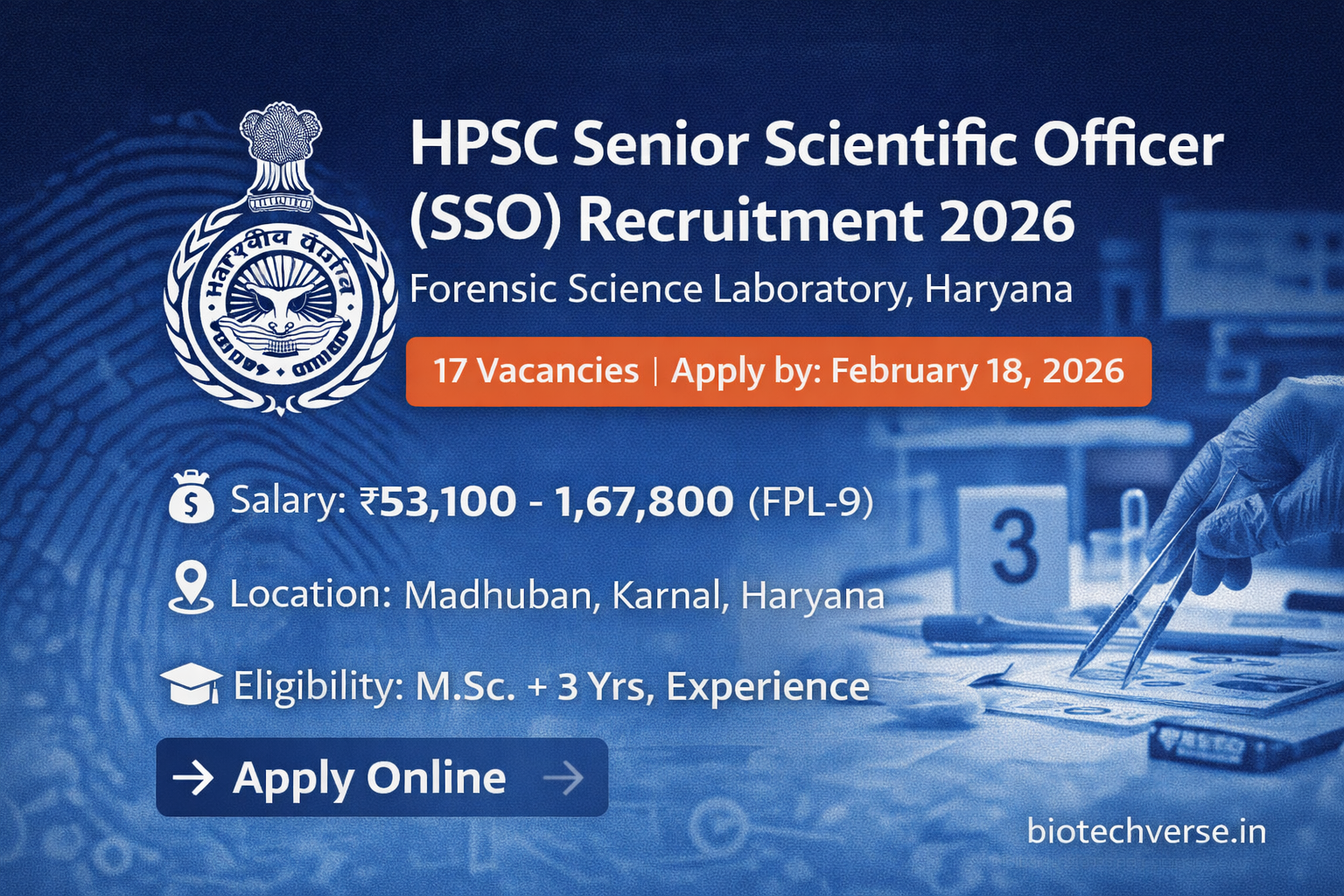 fficial Notification for HPSC Senior Scientific Officer Recruitment 2026 showing 17 vacancies and application deadline