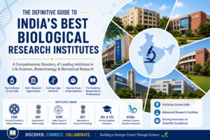 Collage of top biological research institutes in India including CSIR, DBT, and IIT campuses.