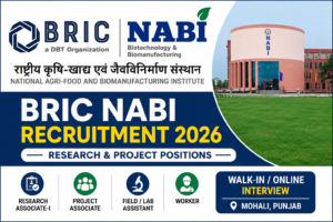BRIC NABI Mohali Recruitment 2026 Notification for Research Associate and Project Associate