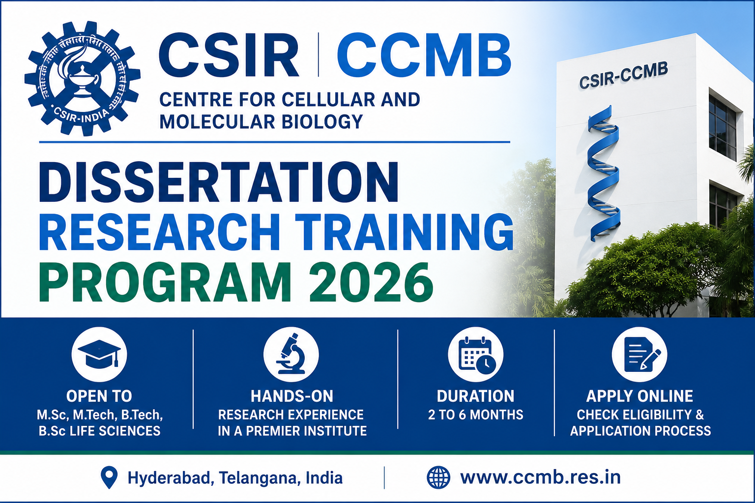 CSIR Centre for Cellular & Molecular Biology (CCMB) Dissertation Research Training Program Details
