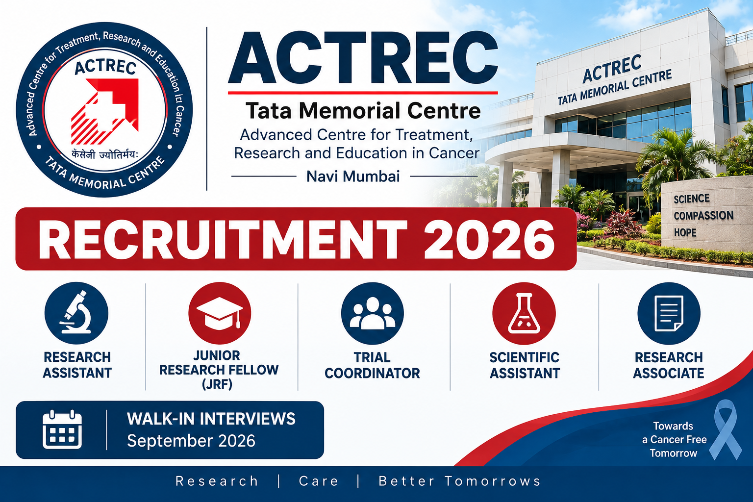 Tata Memorial Centre ACTREC Recruitment 2026 Notification for JRF and Research Assistant