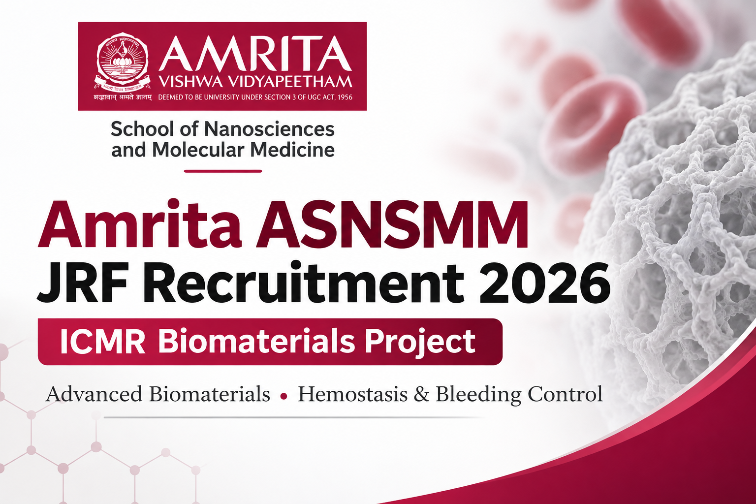 Amrita ASNSMM JRF ICMR Project Recruitment 2026 Notification Infographic