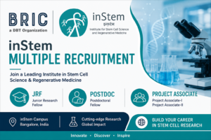 : BRIC inStem Bangalore Recruitment 2026 Notification for JRF, Postdoctoral Fellow, and Project Associate positions